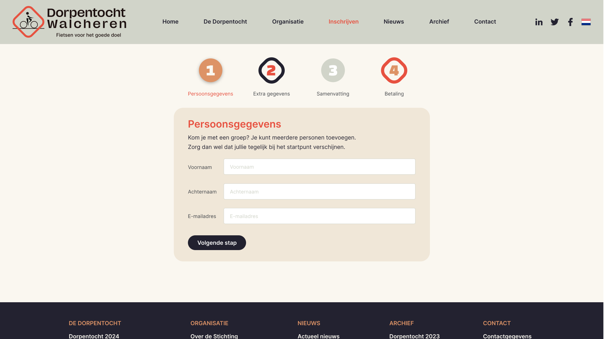 Dorpentocht ontwerp website inschrijfmogelijkheid